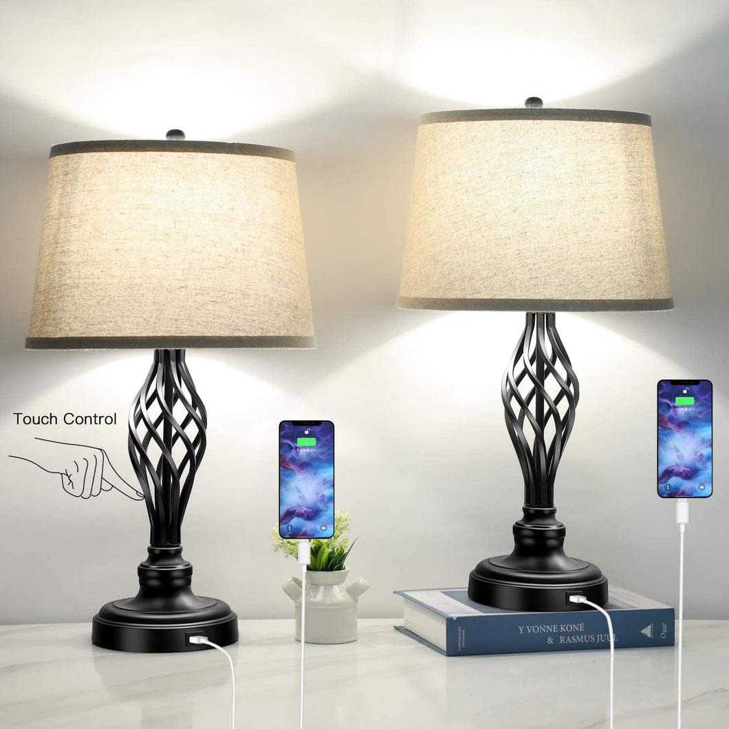 Set of 2 Touch Control 3-Way Dimmable Table Lamp Nightstand